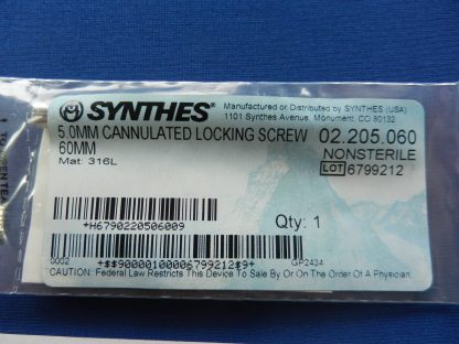 Synthes 02.205.060 Cannulated Locking Screw 5.0mm x 60mm - Image 2