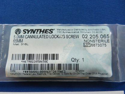Synthes 02.205.065 Cannulated Locking Screw 5.0mm x 65mm - Image 2
