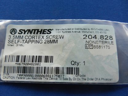 Synthes 204.828 Self Tapping Cortex Screw 3.5mm x 28mm - Image 2