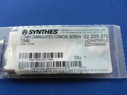 Synthes 02.205.270 Cannulated Conical Screw 5.0mm x 70mm - Image 2