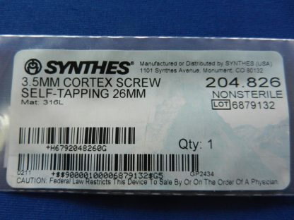 Synthes 204.826 Self Tapping Cortex Screw 3.5mm x 26mm - Image 2
