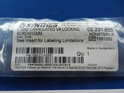 Synthes 02.231.655 Cannulated VA Locking Screw 5.0mm x 55mm - Image 2