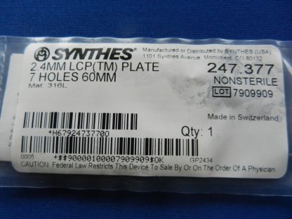 Synthes 247.377 LCP (TM) 2.4mm Plate 7 Holes 60mm - Image 2