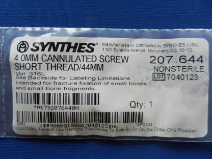 Synthes 207.644 Cannulated Screw Short Thread 4.0mm x 44mm - Image 2