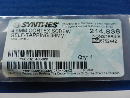 Synthes 214.838 Cortex Screw Self Tapping 4.5mm x 38mm - Image 2