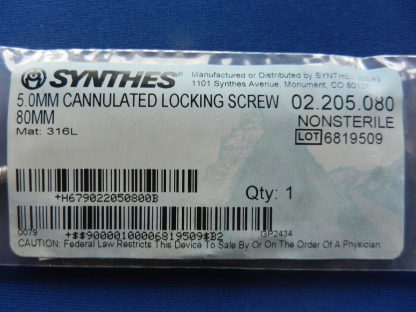 Synthes 02.205.080 Cannulated Locking Screw 5.0mm x 80mm - Image 2