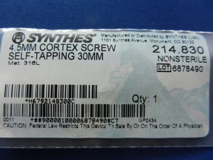 Synthes 214.830 Cortex Screw Self Tapping 4.5mm x 30mm - Image 2