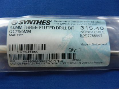 Synthes 315.40 Three Fluted Drill Bit QC 4.0mm x 195mm - Image 2