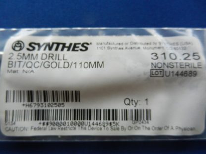 Synthes 310.25 Drill Bit/QC/Gold 2.5mm x 110mm - Image 2