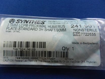 Synthes 241.901 LCP Proximal Humerus Plate-Standard 3 Hole Shaft 3.5mm x 90mm - Image 2