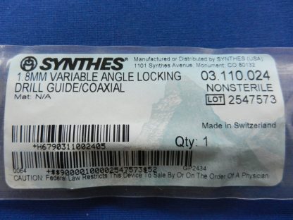 Synthes 03.110.024 Variable 1.8mm Angle Locking Drill Guide/Coaxial - Image 2