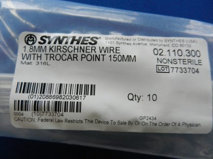 Synthes 02.110.300 Kirschner 1.8mm Wire with Trocar Point 150mm (Qty. 10) - Image 2