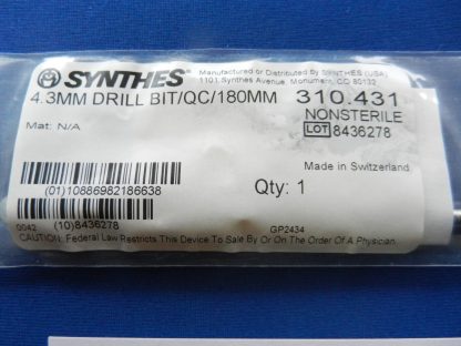 Synthes 310.431 Drill Bit/QC 4.3mm x 180mm - Image 2