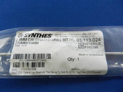 Synthes 03.113.024 Calibrated Drill Bit 2.8mm QC 250mm/95mm - Image 2