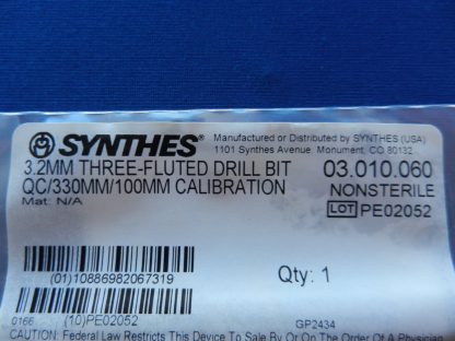 Synthes 03.010.060 Three Fluted 3.2mm Drill Bit QC/330mm/100mm Calibration - Image 2