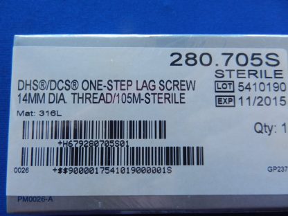 Synthes 280.705S DHS/DCS One-Step Lag Screw 14mm dia. Thread/105M - Image 2