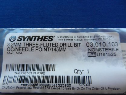 Synthes 03.010.103 Three Fluted 3.2mm Drill Bit QC/Needle Point/145mm - Image 2