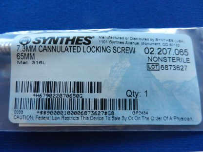 Synthes 02.207.065 Cannulated Locking Screw 7.3mm x 65mm - Image 2