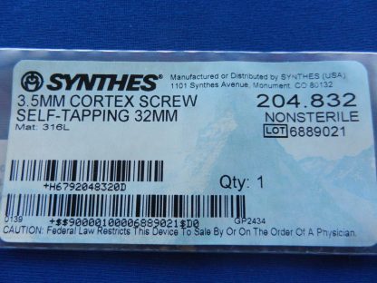 Synthes 204.832 Cortex Screw 3.5mm Self Tapping 32mm - Image 2