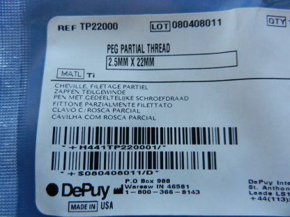 Depuy TP22000 Peg Partial Thread 2.5mm x 22mm - Image 2
