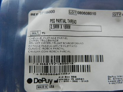 Depuy TP18000 Partial Thread Peg 2.5mm x 18mm - Image 2