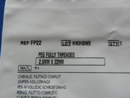 Depuy FP22 Fully Threaded Peg 2.5mm x 22mm - Image 3