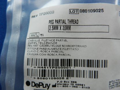 Depuy TP20000 Partial Thread Peg 2.5mm x 20mm - Image 2