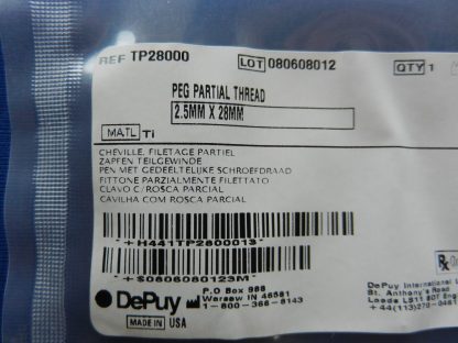 Depuy TP28000 Partial Thread Peg 2.5mm x 28mm - Image 2