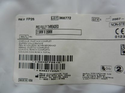 Depuy FP26 Fully Threaded Peg 2.5mm x 26mm - Image 2