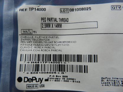 Depuy TP14000 Partial Thread Peg 2.5mm x 14mm - Image 2