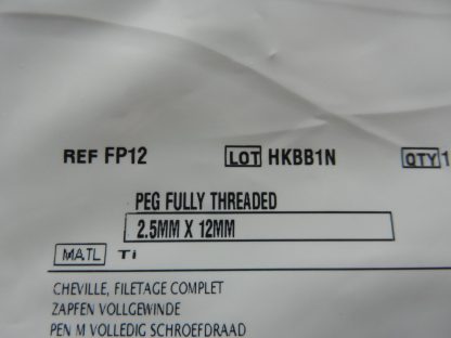 Depuy FP12 Fully Threaded Peg 2.5mm x 12mm - Image 2