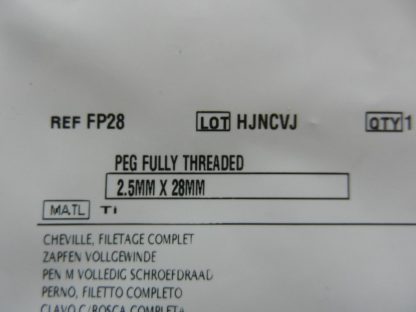 Depuy FP28 Fully Threaded Peg 2.5mm x 28mm - Image 2