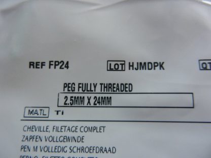 Depuy FP24 Fully Threaded Peg 2.5mm x 24mm - Image 2