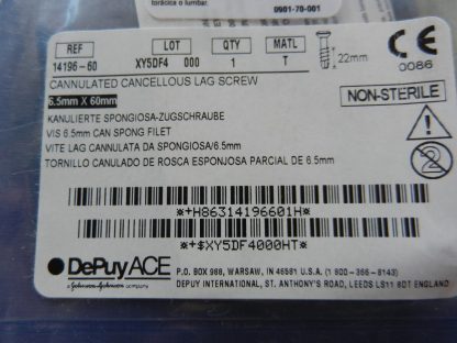 Depuy Ace 14196-60 Cannulated Cancellous Lag Screw 6.5mm x 60mm - Image 2