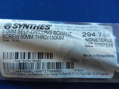 Synthes 294.784 Self Drilling Schanz 5.0mm Screw 60mm Thread/150mm - Image 2