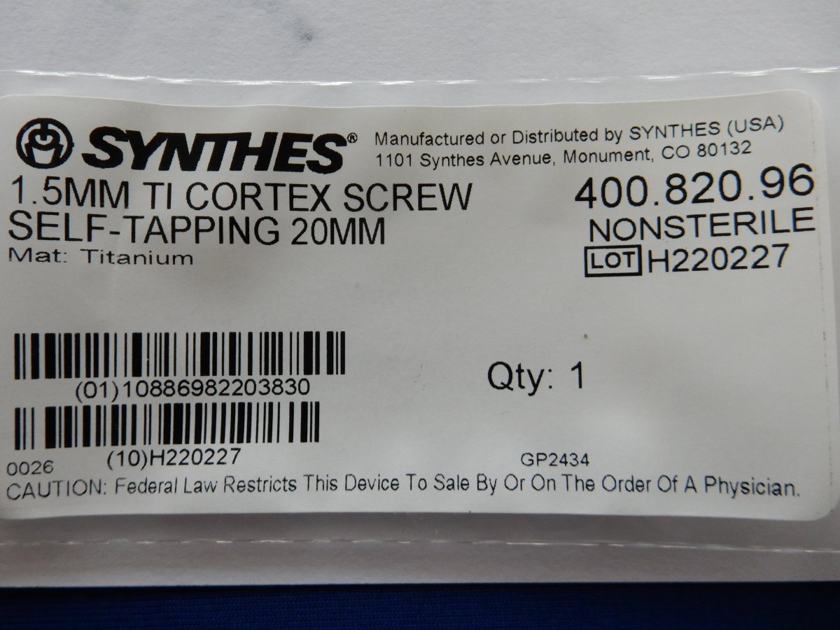 Synthes 400.820.96 1.5mm TI Cortex Screw Self-Tapping 20mm - Image 3