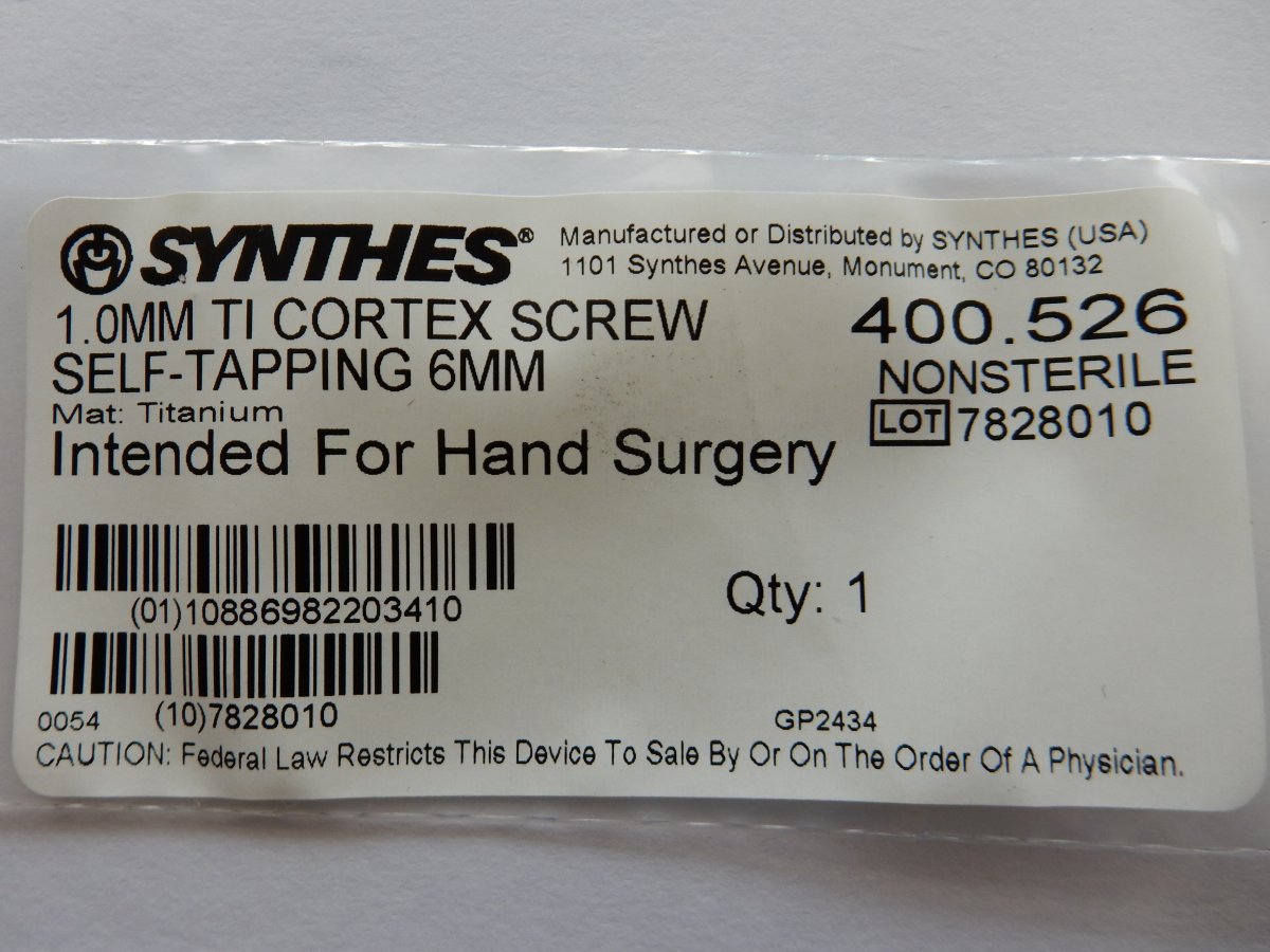 Synthes 400.526 1.0mm TI Cortex Screw Self-Tapping 6mm - Image 3