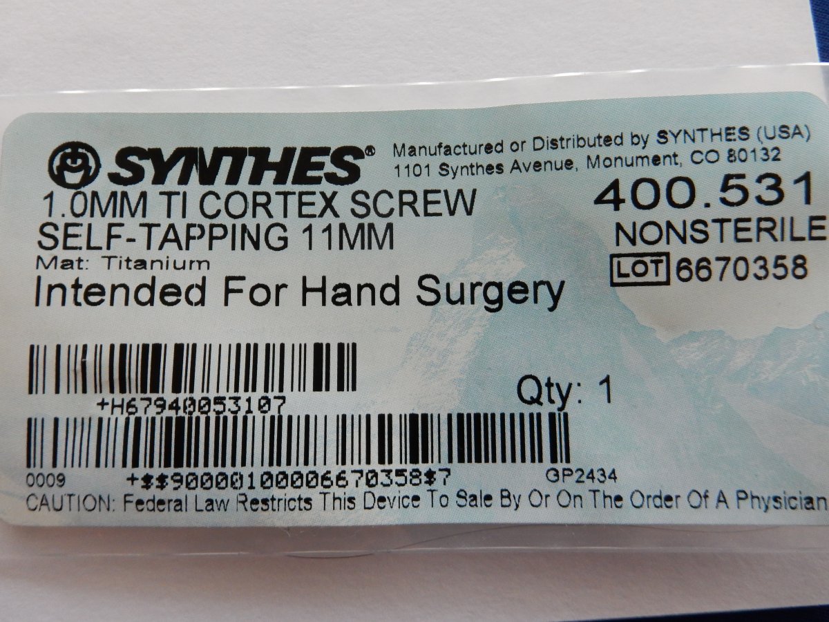Synthes 400.531 1.0mm TI Cortex Screw Self-Tapping 11mm - Image 3