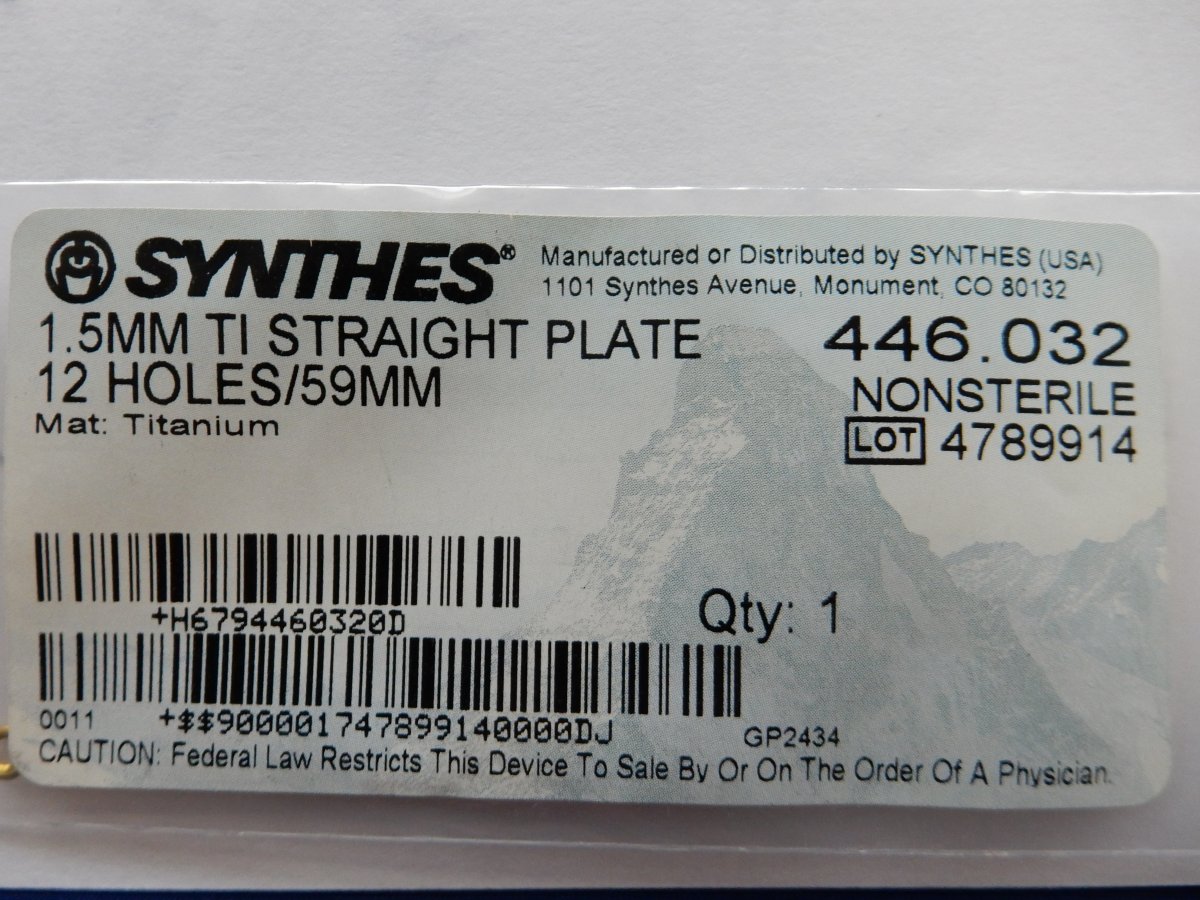Synthes 446.032 1.5mm TI Straight Plate 12 Holes/59mm - Image 3