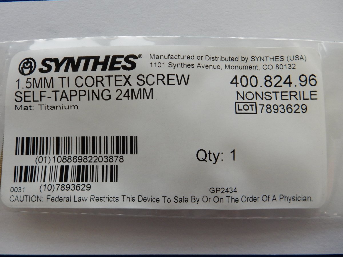 Synthes 400.824.96 1.5mm TI Cortex Screw Self-Tapping 24mm - Image 3
