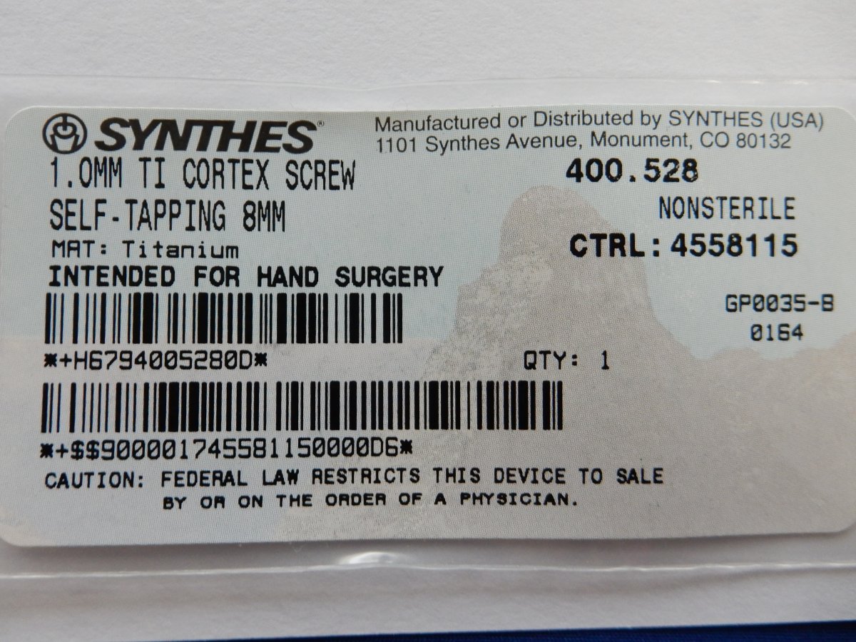Synthes 400.528 1.0mm TI Cortex Screw Self-Tapping 8mm - Image 3