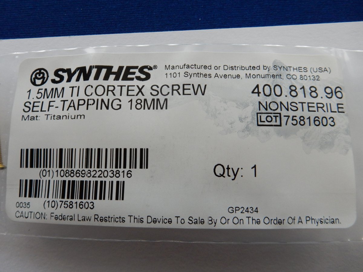 Synthes 400.818.96 1.5mm TI Cortex Screw Self-Tapping 18mm - Image 3