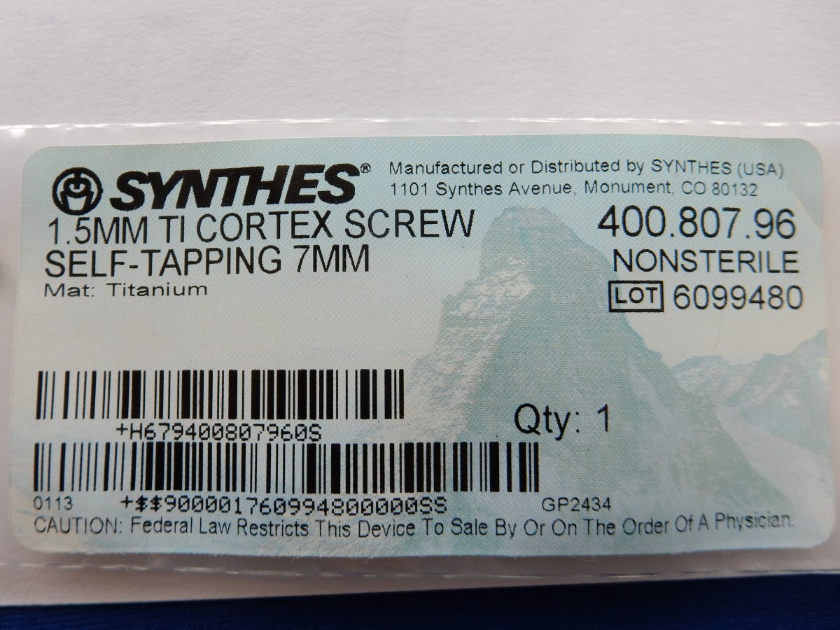 Synthes 400.807.96 1.5mm TI Cortex Screw Self-Tapping 7mm - Image 3
