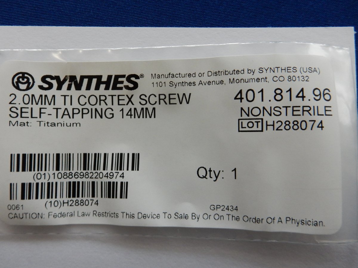 Synthes 401.814.96 2.0mm TI Cortex Screw Self-Tapping 14mm - Image 3