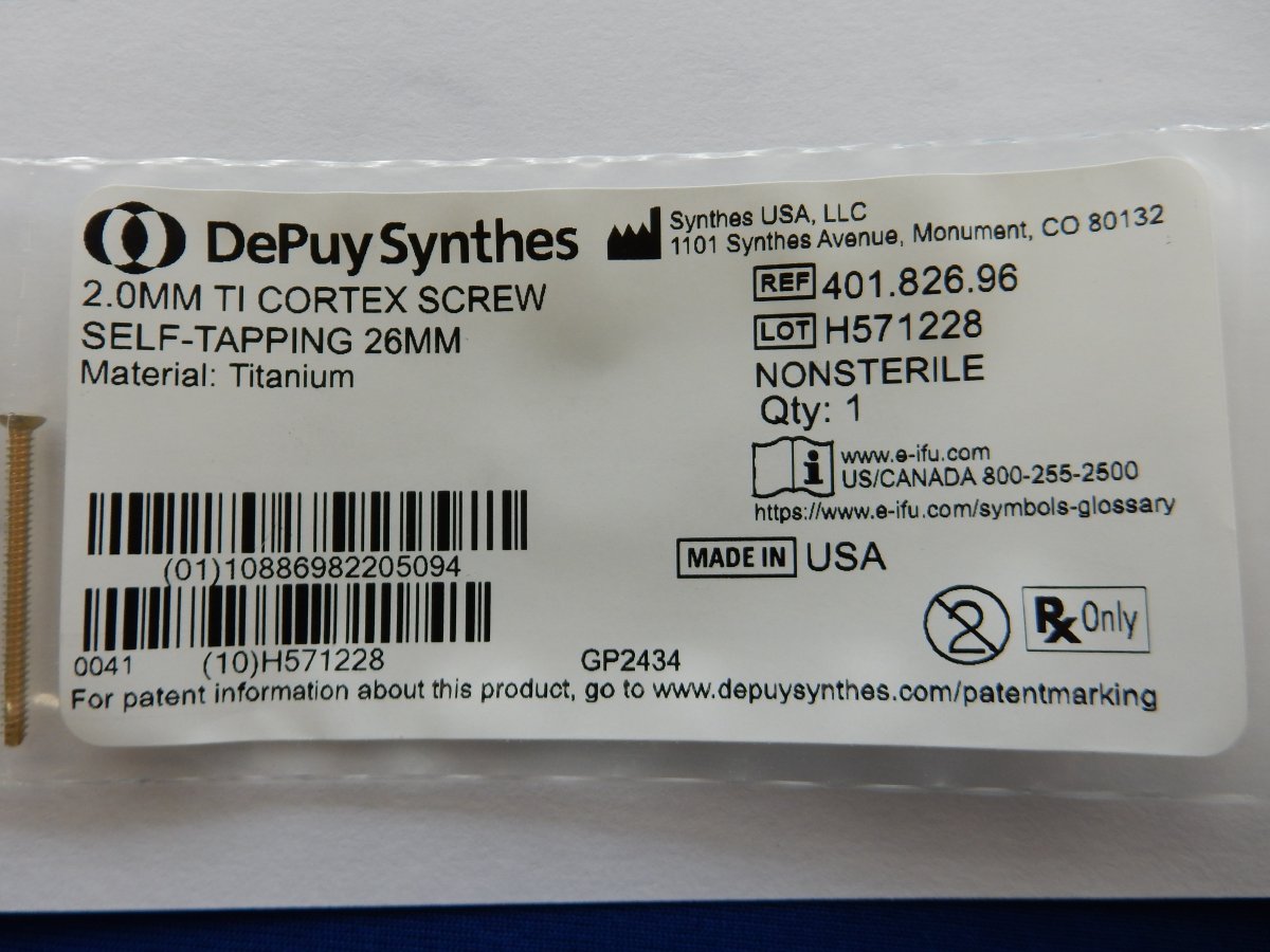Synthes 401.826.96 2.0mm TI Cortex Screw Self-Tapping 26mm - Image 3