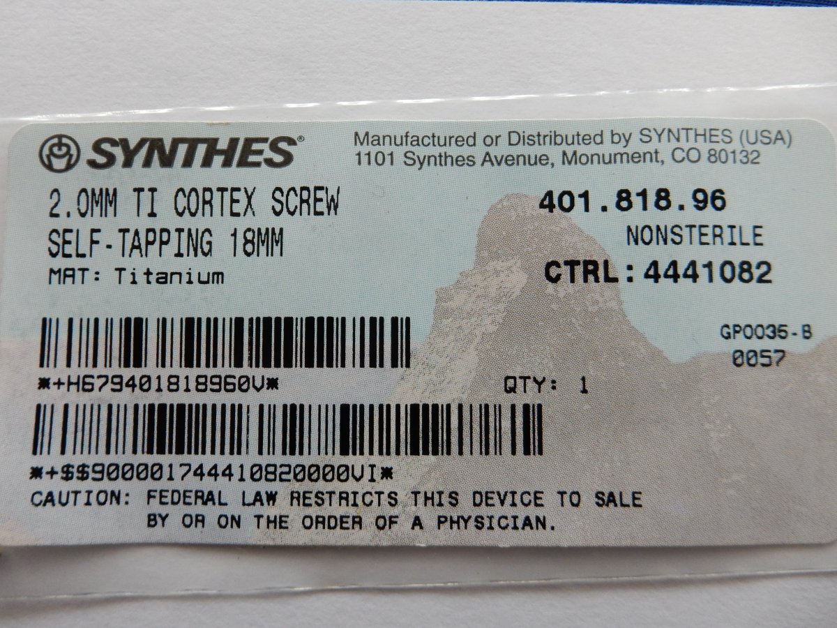 Synthes 401.818.96 2.0mm TI Cortex Screw Self-Tapping 18mm - Image 3