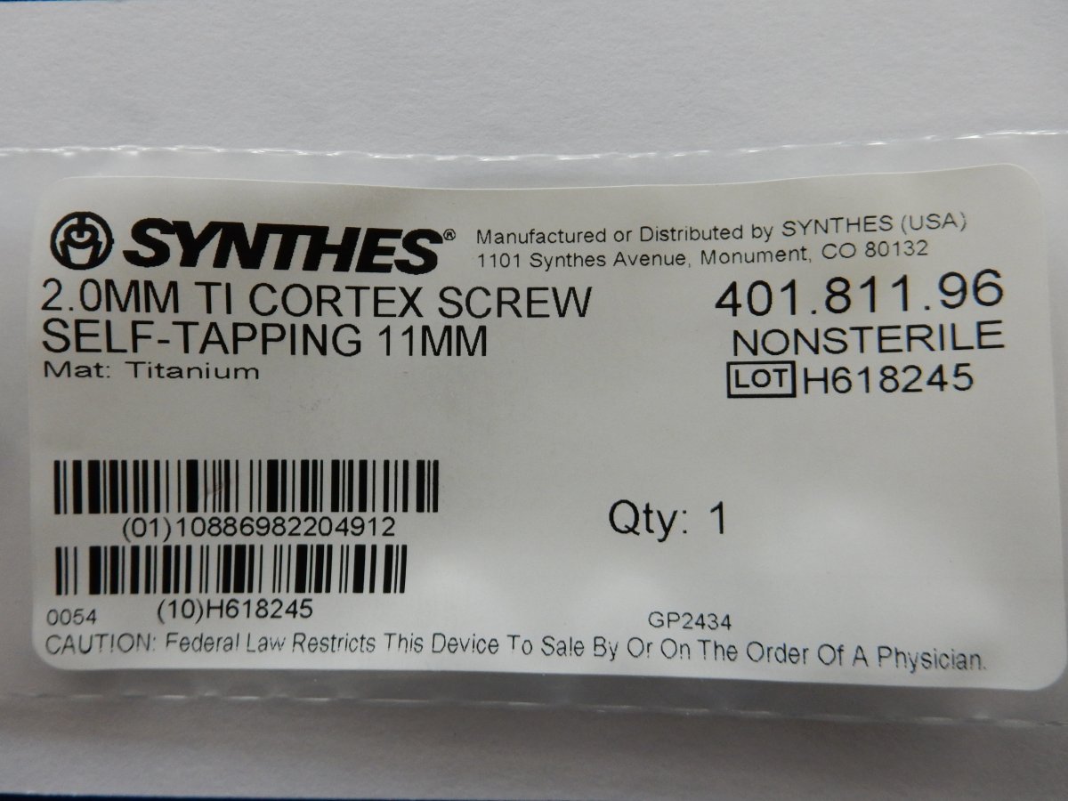 Synthes 401.811.96 2.0mm TI Cortex Screw Self-Tapping 11mm - Image 3