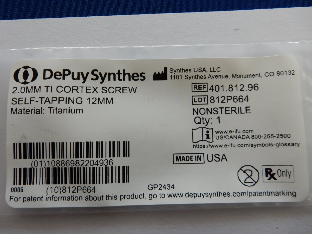 Synthes 401.812.96 2.0mm TI Cortex Screw Self-Tapping 12mm - Image 3