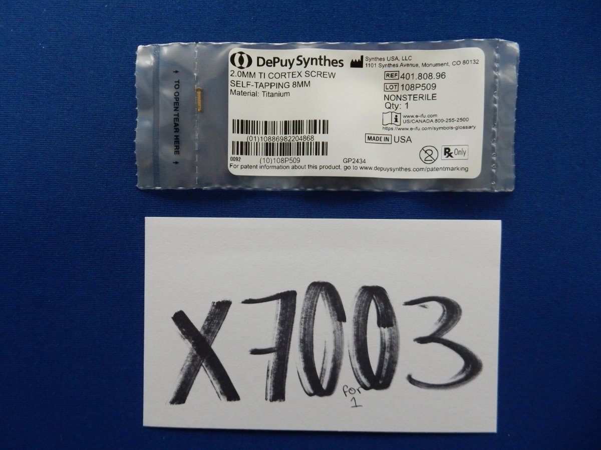 Synthes 401.808.96 2.0mm TI Cortex Screw Self-Tapping 8mm