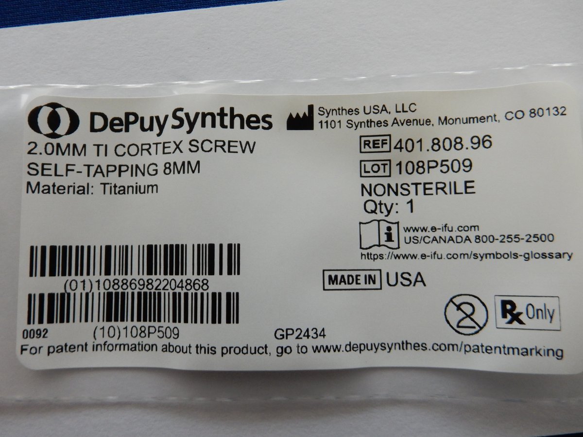 Synthes 401.808.96 2.0mm TI Cortex Screw Self-Tapping 8mm - Image 3